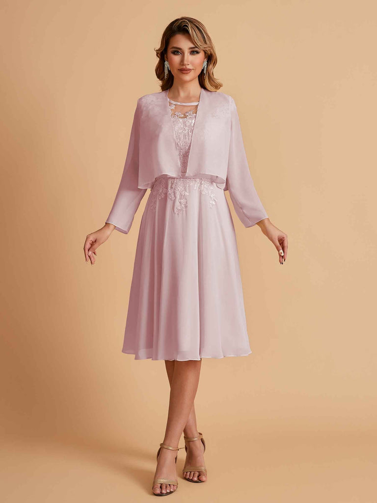Elegant A-line Chiffon Jewel Lace Short Mother of the Brides Dresses Uk and Jacket