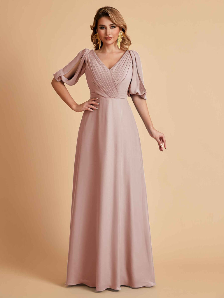 Elegant Chiffon Half Sleeves V-Neck Mother of the Brides Dresses UK Online
