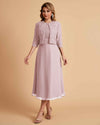 Elegant A-line Bateau Sleeveless Tea Length Short Mother of the Brides Dresses and Jacket