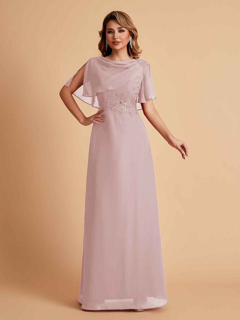 Elegant A-Line Chiffon Half Sleeves Cowl Neck Mother of the Brides Dresses Online UK