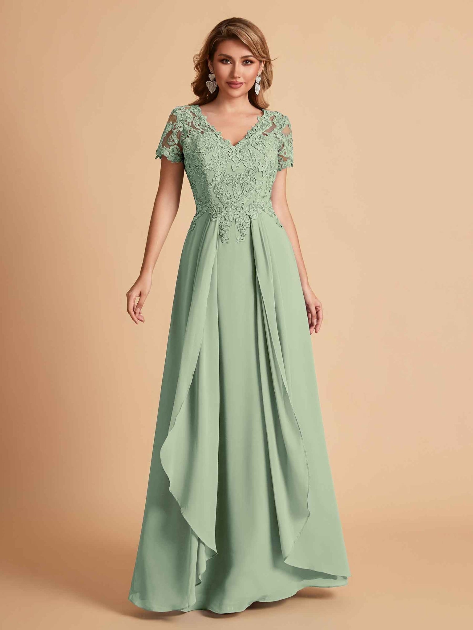 Chiffon Short Sleeves V-neck Lace Mother of the Brides Dresses UK