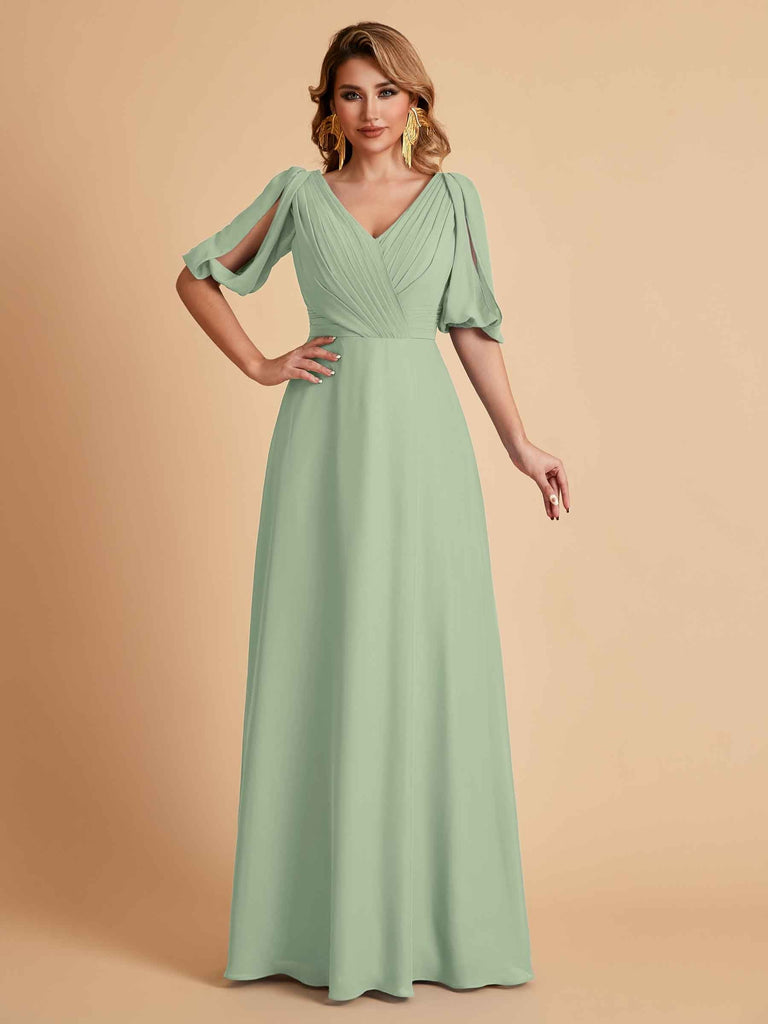Elegant Chiffon Half Sleeves V-Neck Mother of the Brides Dresses UK Online