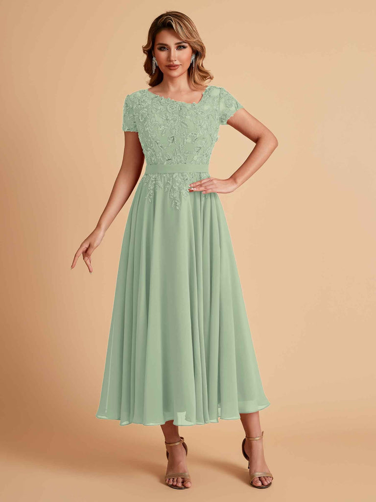 Elegant Chiffon Short Sleeves Short Midi Mother of the Brides Dresses UK Online