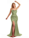 Sexy Spaghetti Straps Scoop-Neck Side Split Mermaid Silky Satin Bridesmaid Dresses Online