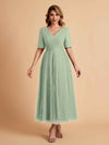 Elegant A-line Short Sleeves Tulle Lace V-neck Maxi Mother of the Brides Dresses Online UK
