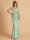 Elegant Mermaid Chiffon Cap Sleeves V-Neck Lace Mother of the Brides Dresses Online UK