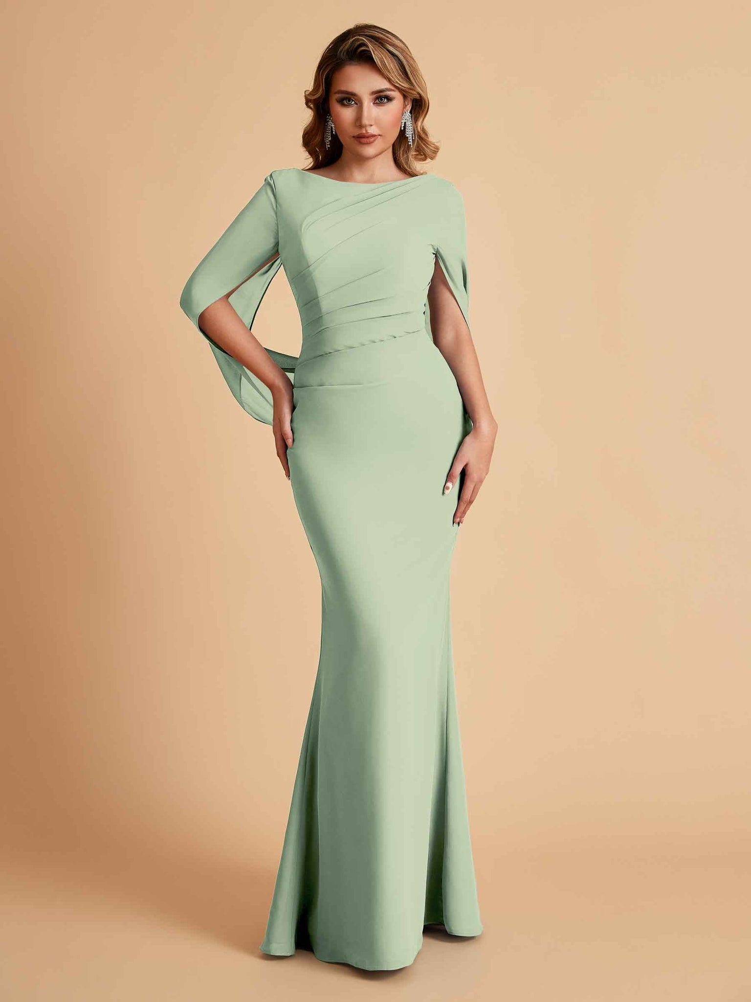 Elegant Mermaid Chiffon Half Sleeves Scoop Mother of the Brides Dresses Online