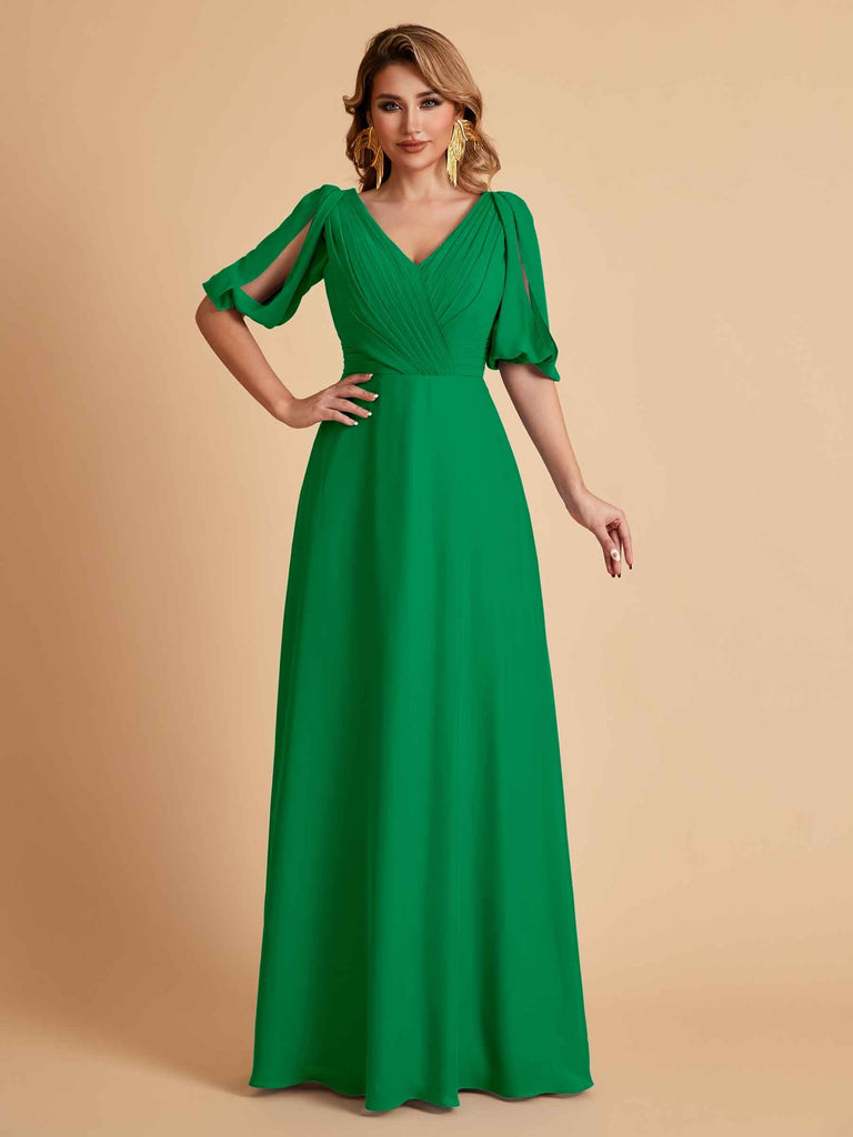 Elegant Chiffon Half Sleeves V-Neck Mother of the Brides Dresses UK Online