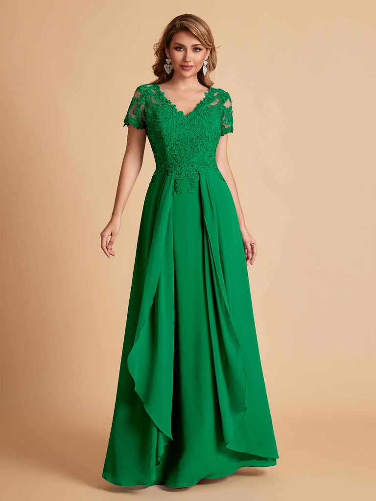 Chiffon Short Sleeves V-neck Lace Mother of the Brides Dresses UK