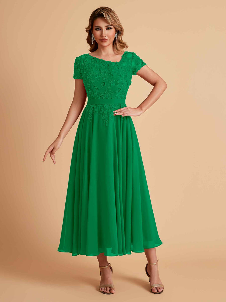 Elegant Chiffon Short Sleeves Short Midi Mother of the Brides Dresses UK Online