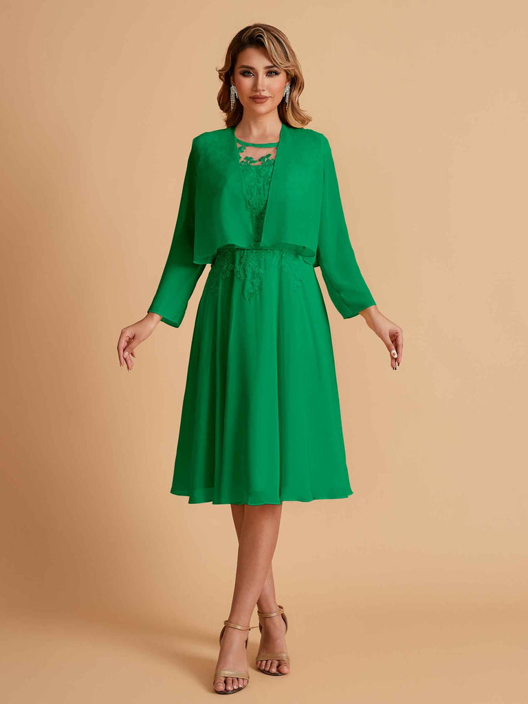 Elegant A-line Chiffon Jewel Lace Short Mother of the Brides Dresses Uk and Jacket