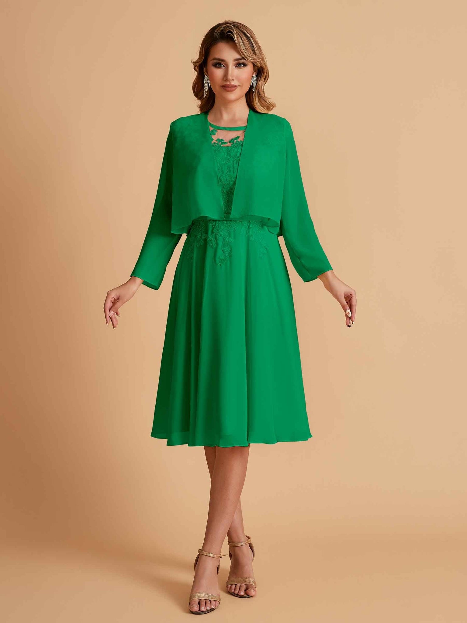 Elegant A-line Chiffon Jewel Lace Short Mother of the Brides Dresses Uk and Jacket
