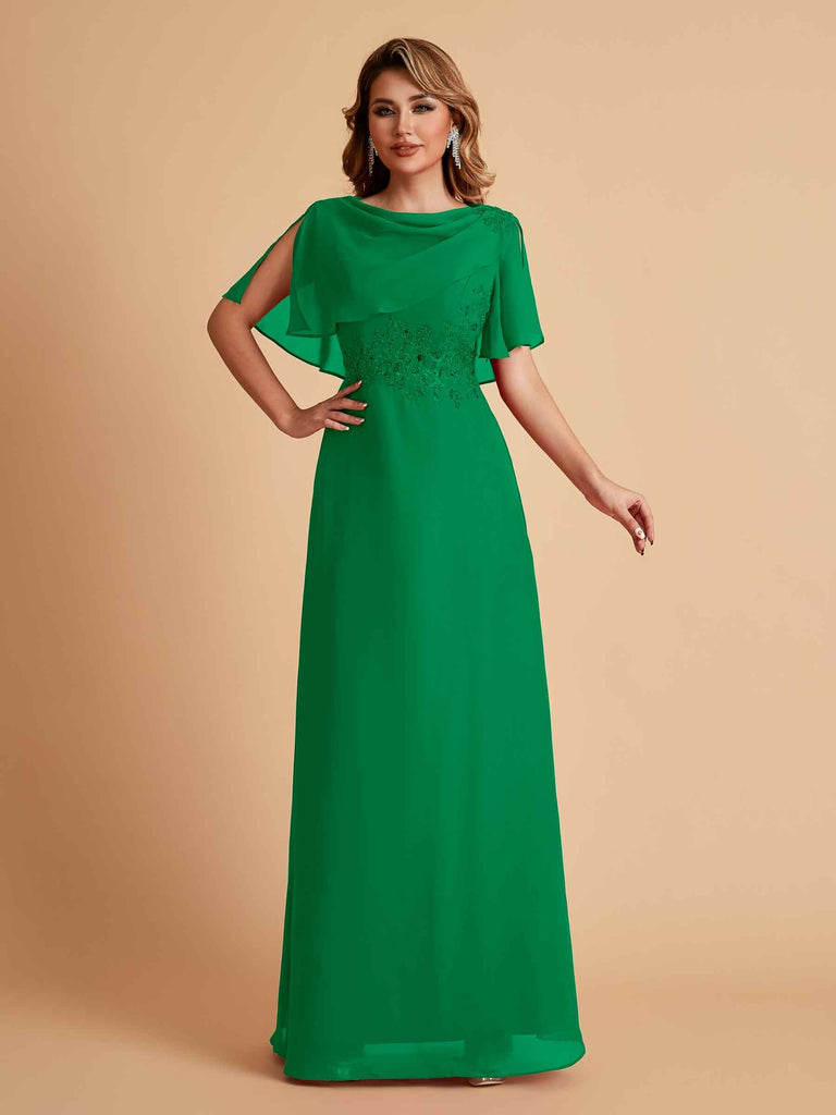 Elegant A-Line Chiffon Half Sleeves Cowl Neck Mother of the Brides Dresses Online UK