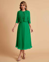 Elegant A-line Bateau Sleeveless Tea Length Short Mother of the Brides Dresses and Jacket
