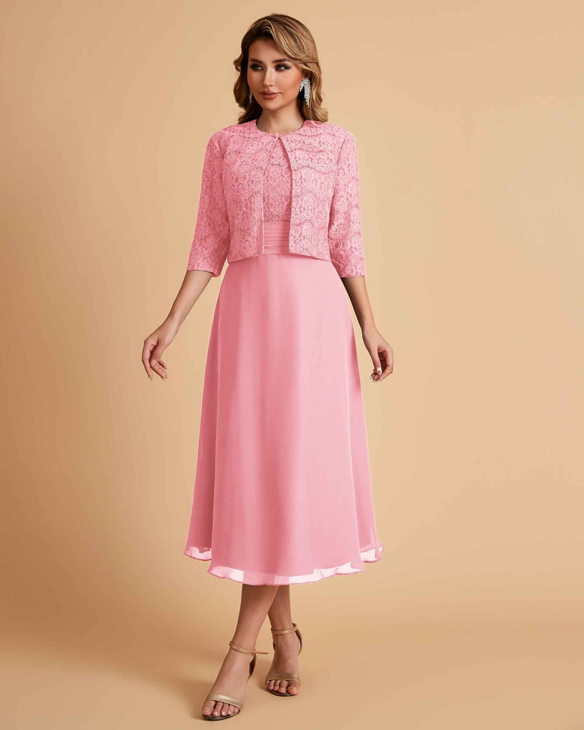 Elegant A-line Bateau Sleeveless Tea Length Short Mother of the Brides Dresses and Jacket