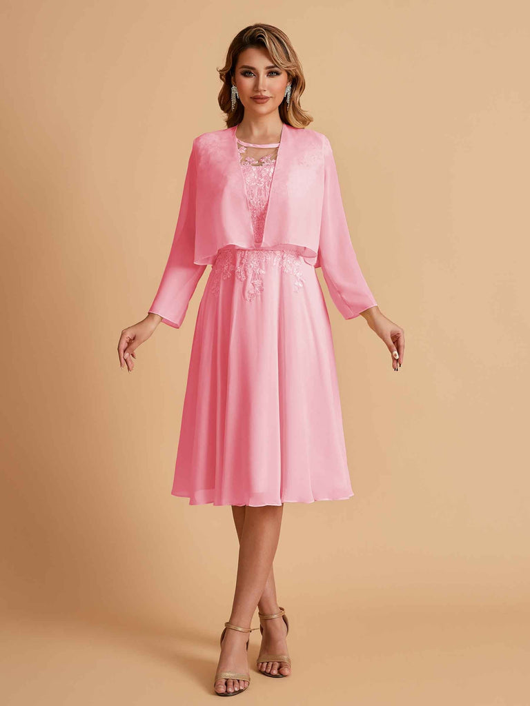 Elegant A-line Chiffon Jewel Lace Short Mother of the Brides Dresses Uk and Jacket