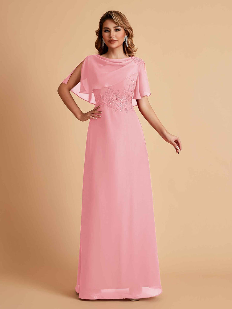 Elegant A-Line Chiffon Half Sleeves Cowl Neck Mother of the Brides Dresses Online UK