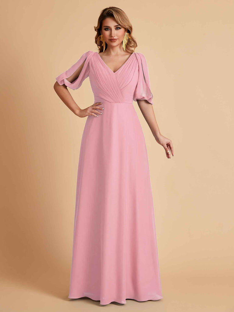 Elegant Chiffon Half Sleeves V-Neck Mother of the Brides Dresses UK Online