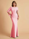 Elegant Mermaid Chiffon Half Sleeves Scoop Mother of the Brides Dresses Online