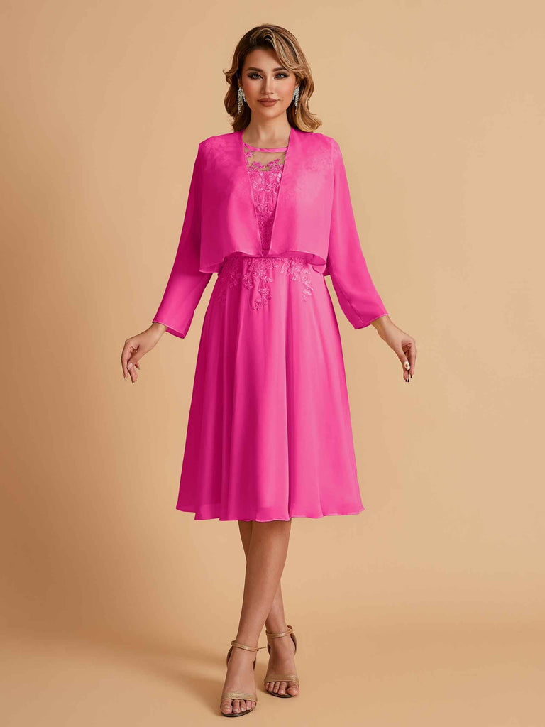 Elegant A-line Chiffon Jewel Lace Short Mother of the Brides Dresses Uk and Jacket
