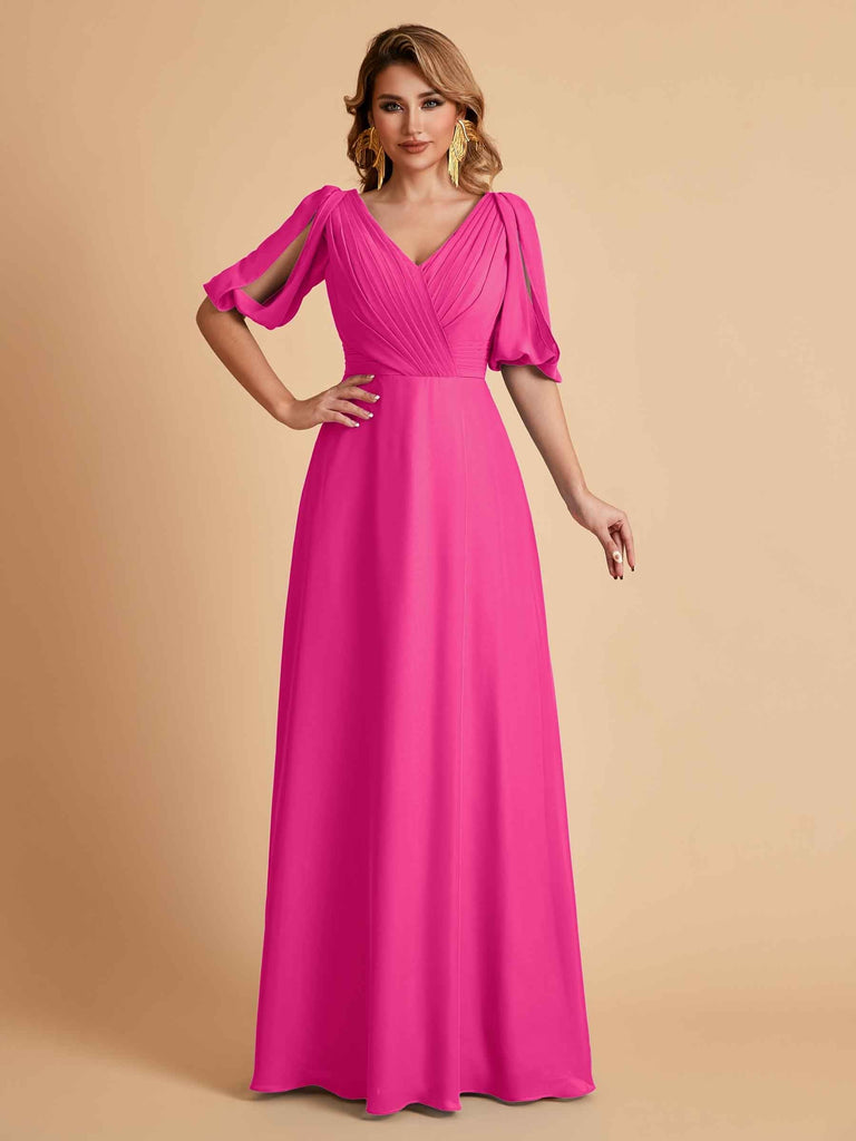 Elegant Chiffon Half Sleeves V-Neck Mother of the Brides Dresses UK Online