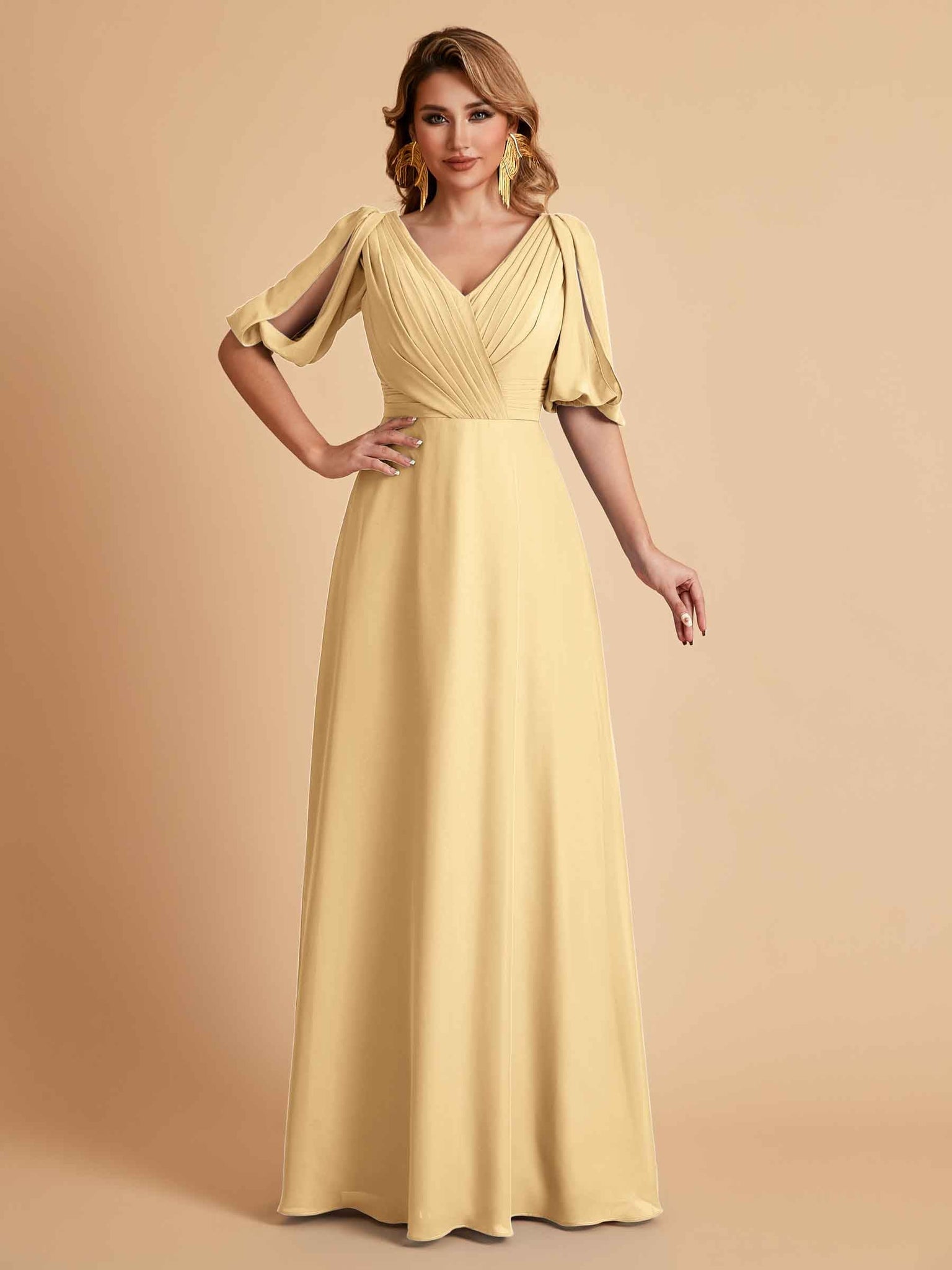 Elegant Chiffon Half Sleeves V-Neck Mother of the Brides Dresses UK Online