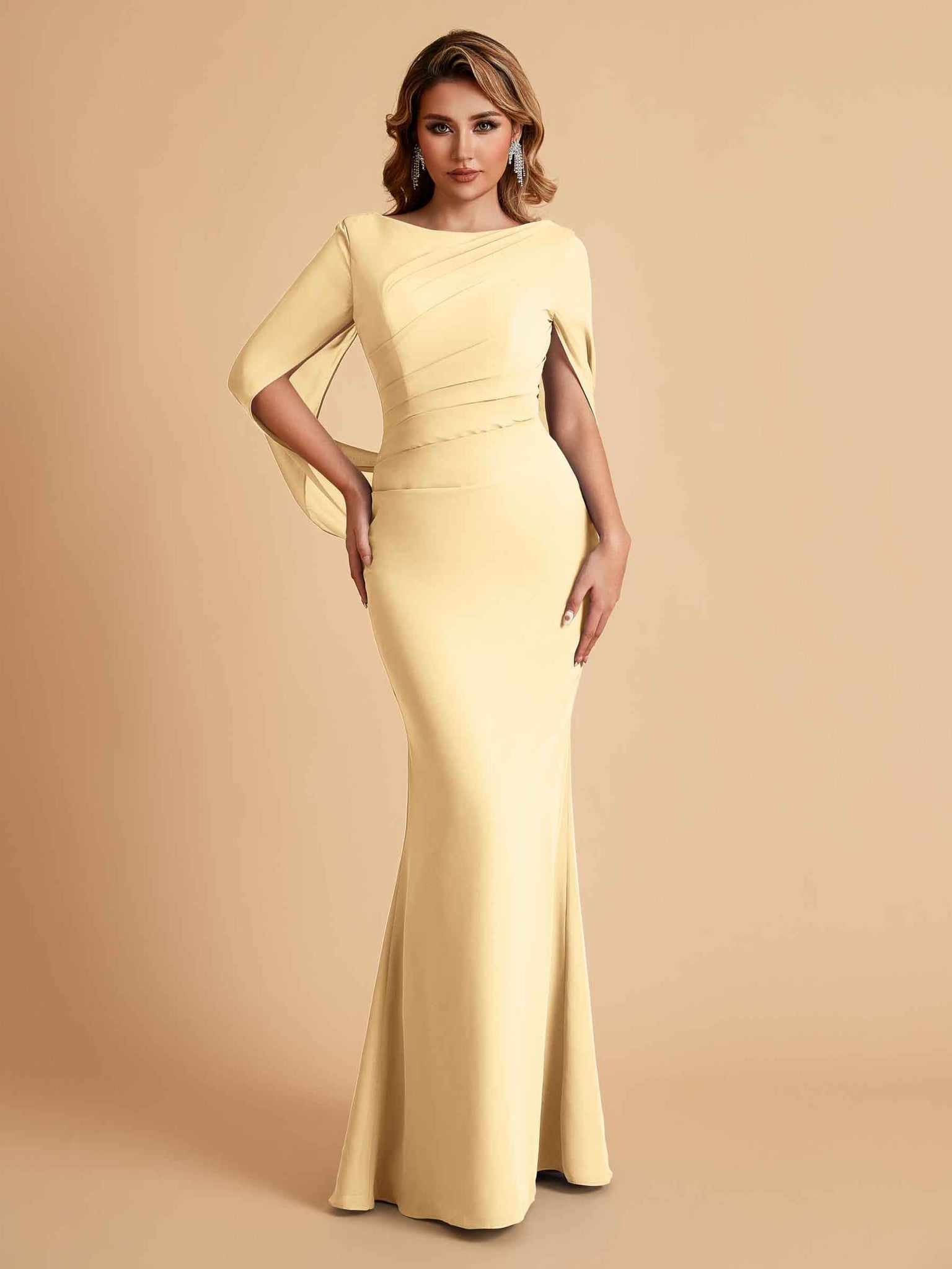 Elegant Mermaid Chiffon Half Sleeves Scoop Mother of the Brides Dresses Online