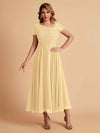 Elegant Chiffon Short Sleeves Short Midi Mother of the Brides Dresses UK Online