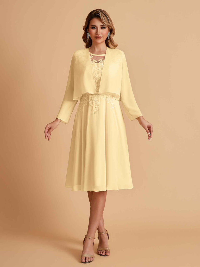 Elegant A-line Chiffon Jewel Lace Short Mother of the Brides Dresses Uk and Jacket
