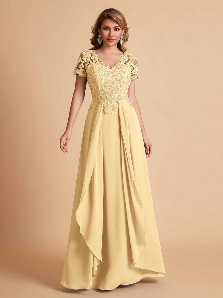 Chiffon Short Sleeves V-neck Lace Mother of the Brides Dresses UK