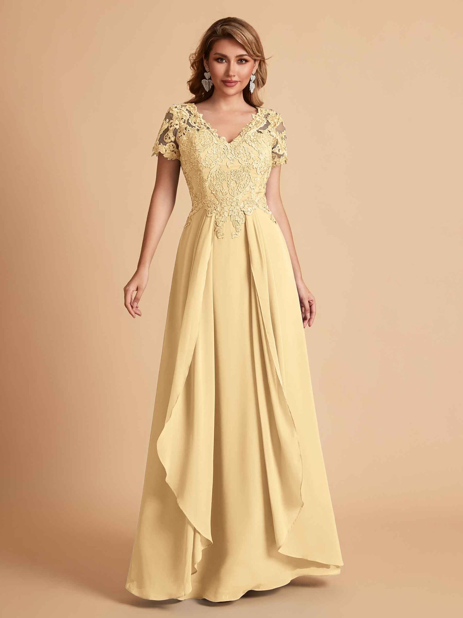Chiffon Short Sleeves V-neck Lace Mother of the Brides Dresses UK