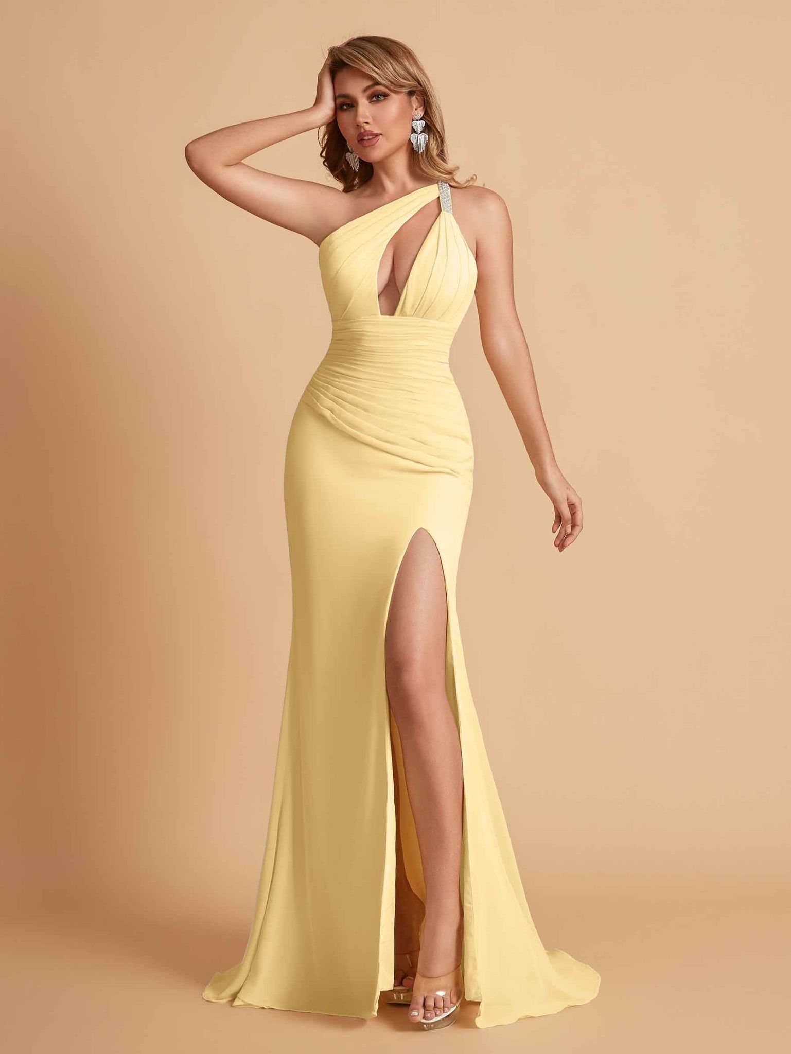 Sexy Mermaid One Shoulder Key Hole Long Bridesmaid Dresses Uk Slit