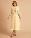 Elegant A-line Bateau Sleeveless Tea Length Short Mother of the Brides Dresses and Jacket