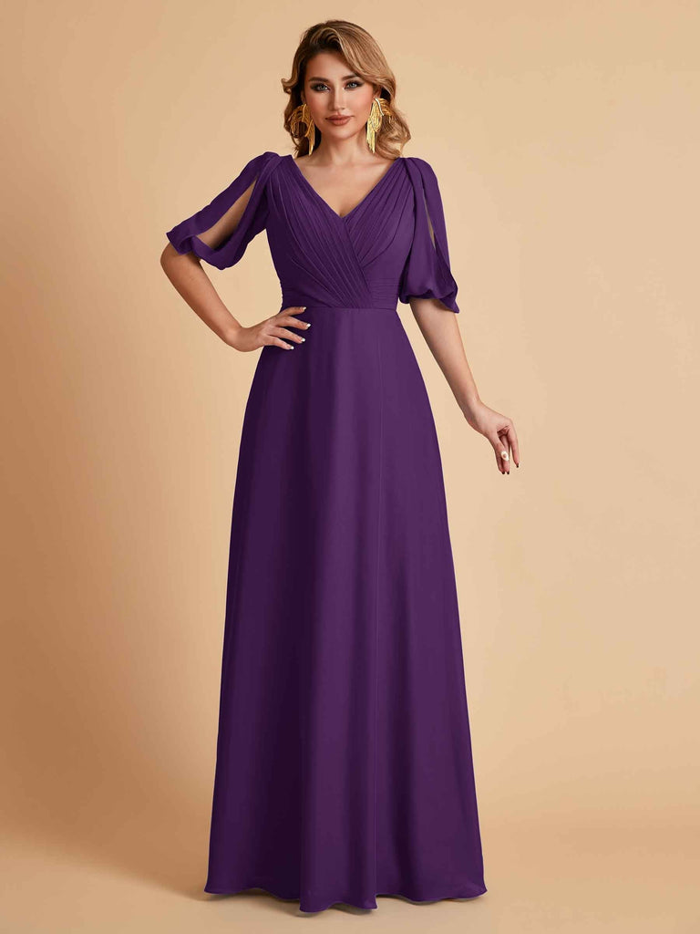 Elegant Chiffon Half Sleeves V-Neck Mother of the Brides Dresses UK Online