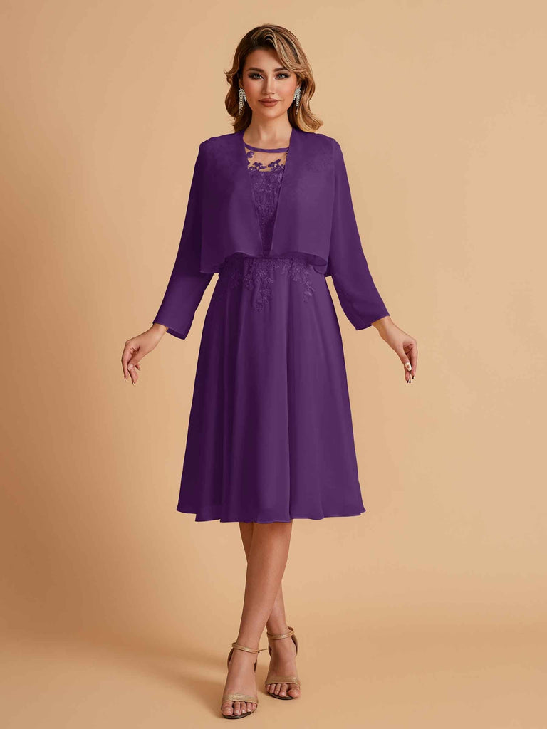Elegant A-line Chiffon Jewel Lace Short Mother of the Brides Dresses Uk and Jacket