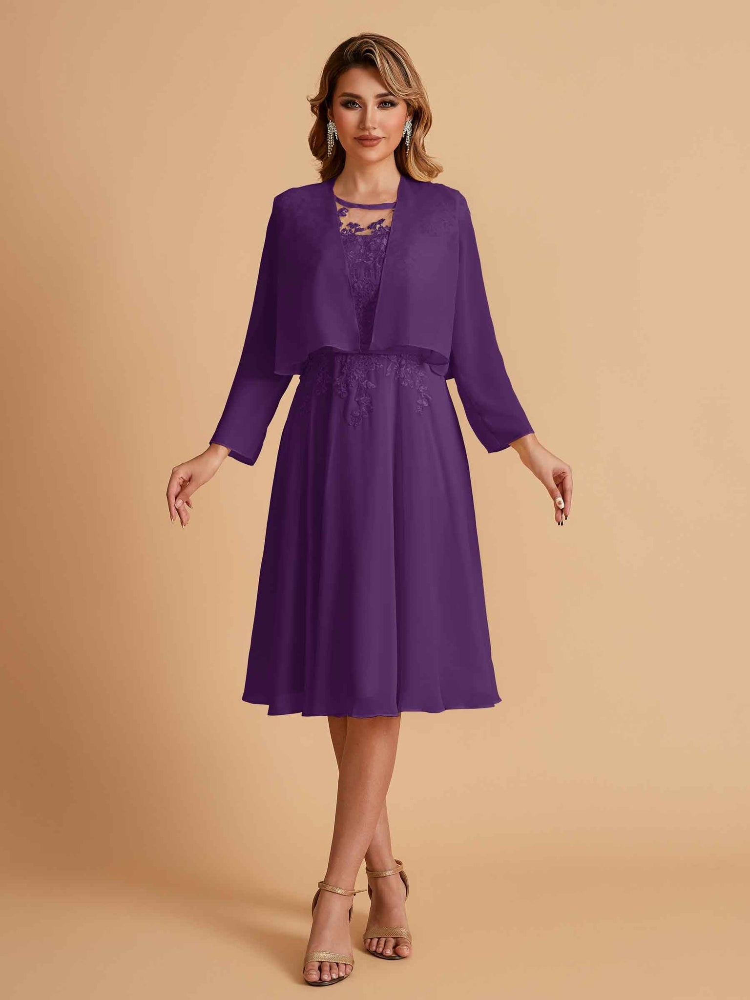 Elegant A-line Chiffon Jewel Lace Short Mother of the Brides Dresses Uk and Jacket