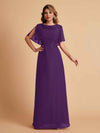 Elegant A-Line Chiffon Half Sleeves Cowl Neck Mother of the Brides Dresses Online UK