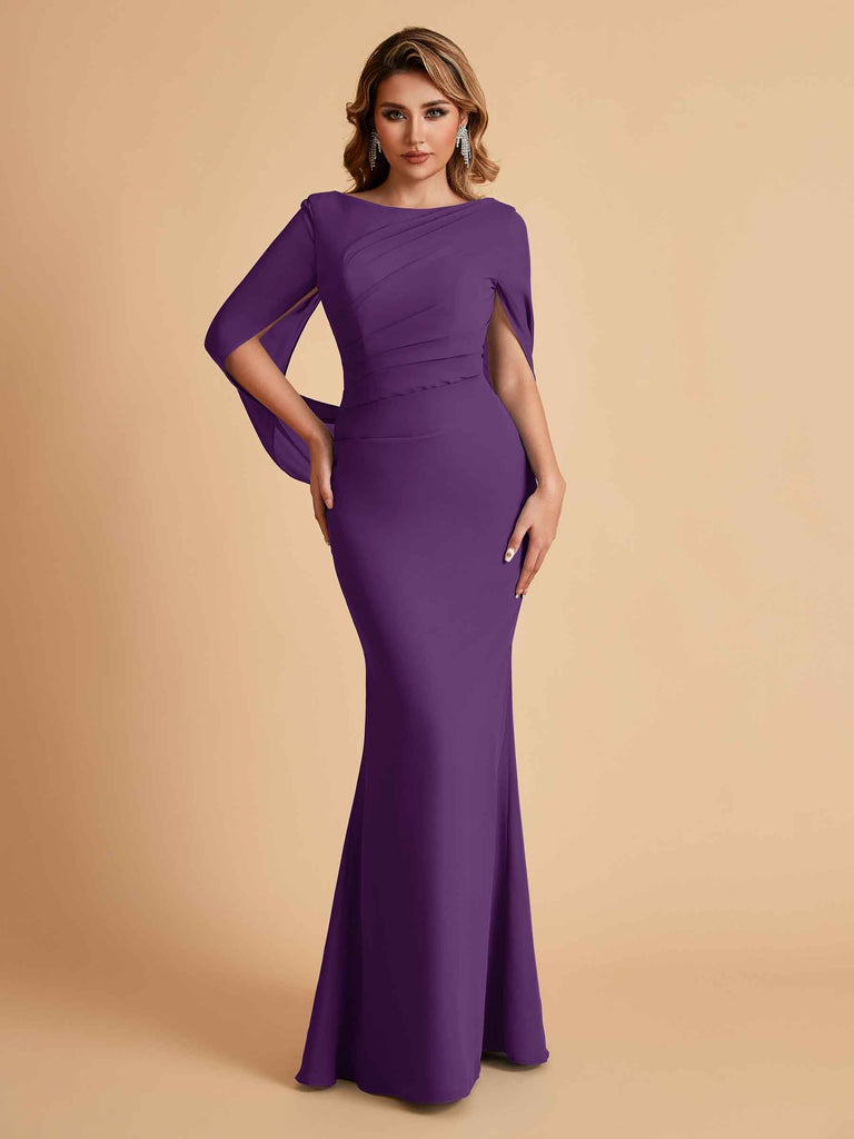 Elegant Mermaid Chiffon Half Sleeves Scoop Mother of the Brides Dresses Online