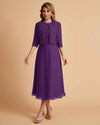 Elegant A-line Bateau Sleeveless Tea Length Short Mother of the Brides Dresses and Jacket
