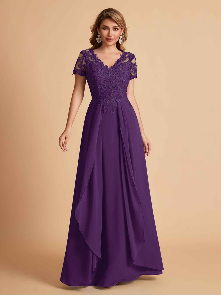 Chiffon Short Sleeves V-neck Lace Mother of the Brides Dresses UK
