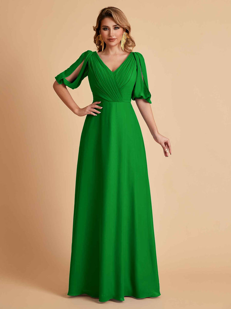 Elegant Chiffon Half Sleeves V-Neck Mother of the Brides Dresses UK Online