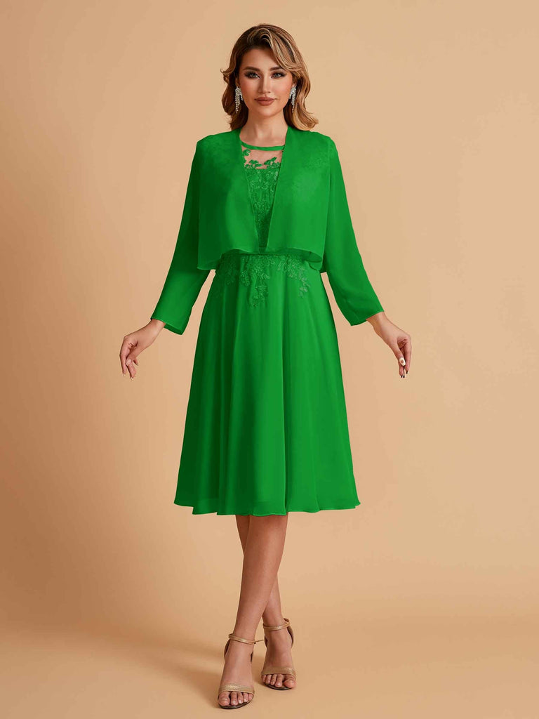 Elegant A-line Chiffon Jewel Lace Short Mother of the Brides Dresses Uk and Jacket