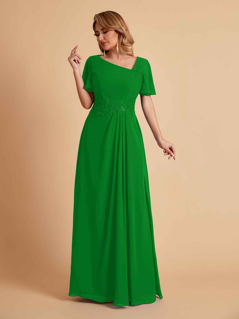 Elegant A-Line Chiffon Short Sleeves V-Neck Mother of the Brides Dresses Online