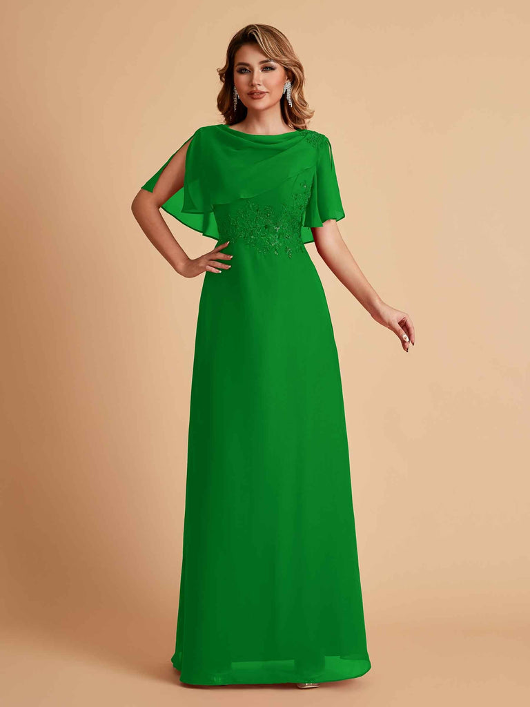 Elegant A-Line Chiffon Half Sleeves Cowl Neck Mother of the Brides Dresses Online UK