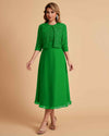 Elegant A-line Bateau Sleeveless Tea Length Short Mother of the Brides Dresses and Jacket