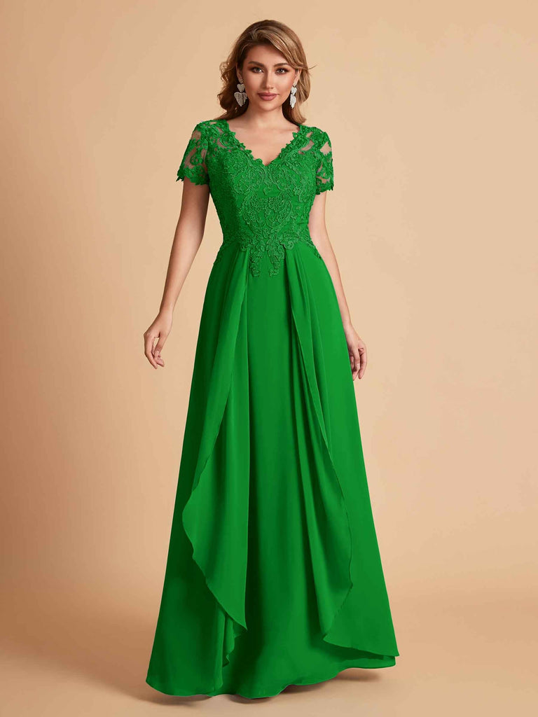 Chiffon Short Sleeves V-neck Lace Mother of the Brides Dresses UK