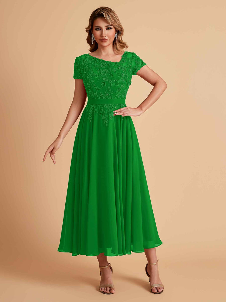 Elegant Chiffon Short Sleeves Short Midi Mother of the Brides Dresses UK Online