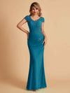 Elegant Mermaid Chiffon Cap Sleeves V-Neck Lace Mother of the Brides Dresses Online UK