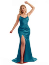 Sexy Spaghetti Straps Scoop-Neck Side Split Mermaid Silky Satin Bridesmaid Dresses Online