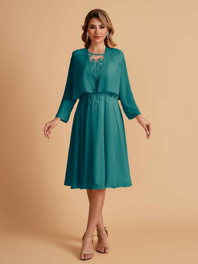 Elegant A-line Chiffon Jewel Lace Short Mother of the Brides Dresses Uk and Jacket